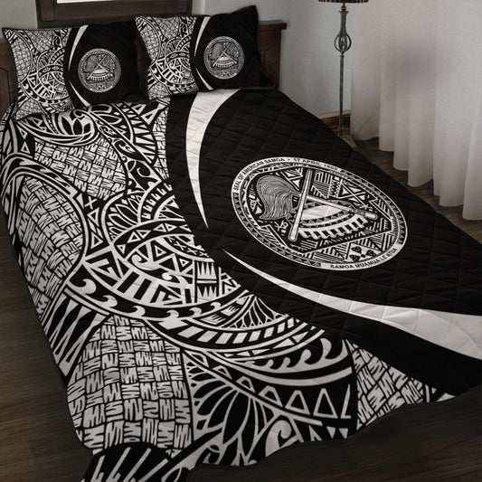 American Samoa Quilt Bed Set Lauhala White Circle Style
