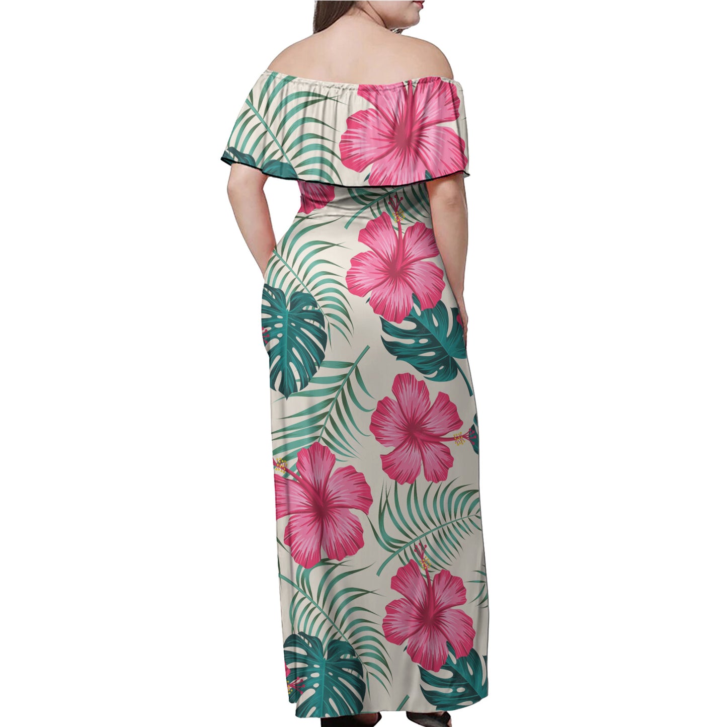 Hawaii Polynesian Woman Off Shoulder Long Dress - Polynesian Hibiscus Flower