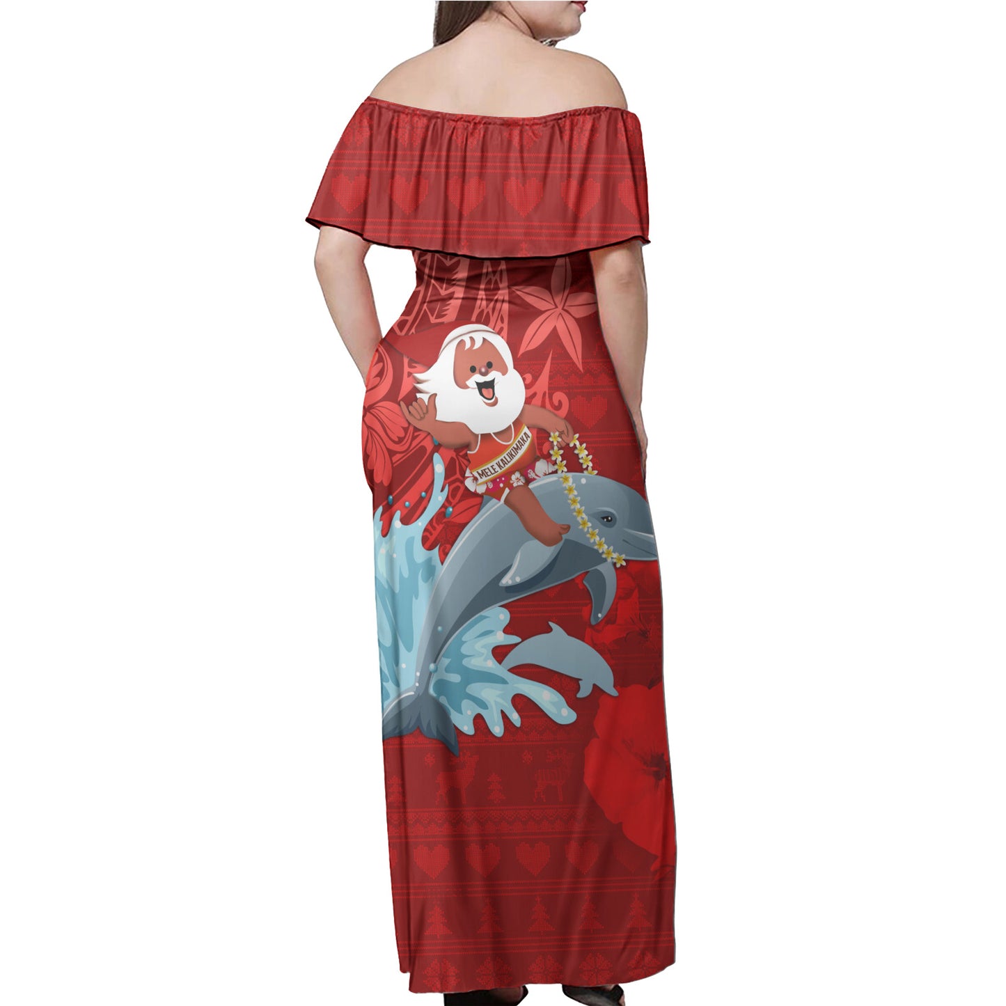 Hawaii Polynesian Christmas Off Shoulder Long Dress - Polynesian Santa Christmas Ugly Hawaii