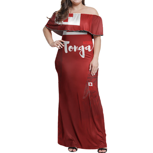 Tonga Women Off Shoulder Long Dress - National Day Tonga Coat Of Arms Polynesian