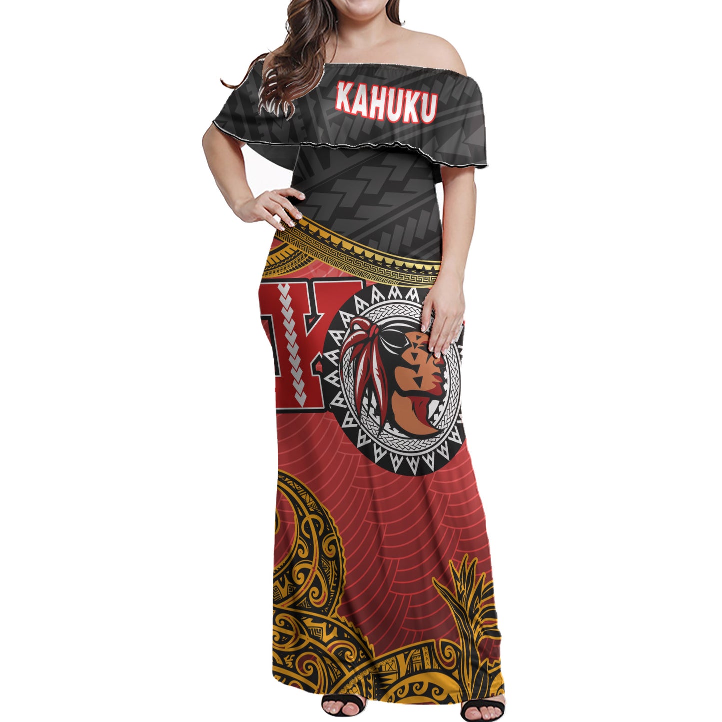 Hawaii High School Woman Off Shoulder Long Dress - Kahuku High School