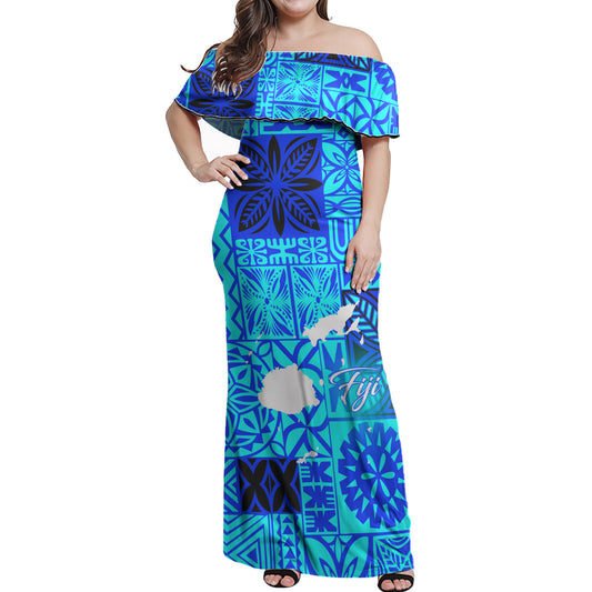 Fiji Polynesian Woman Off Shoulder Long Dress - Independence Fiji Polynesian