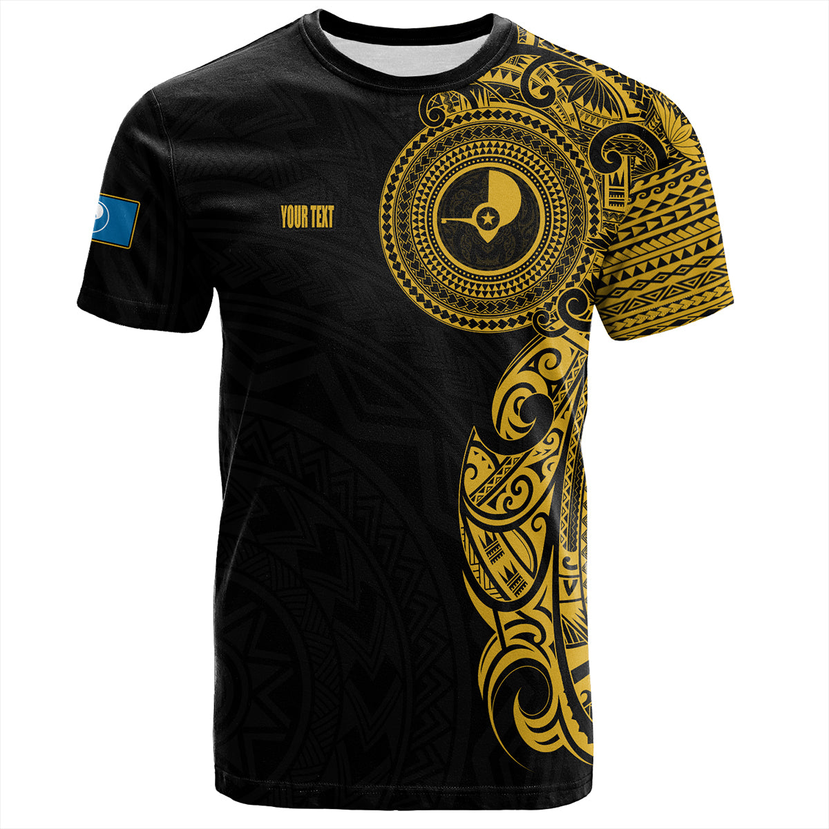 Yap State T-Shirt Custom Polynesian Half Sleeve Gold Tattoo With Seal Black