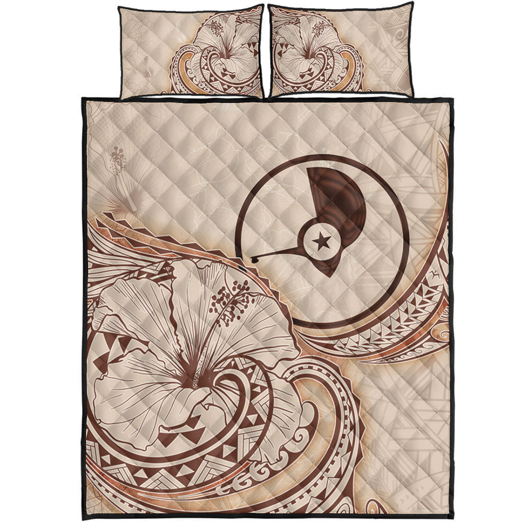Yap State Quilt Bed Set Hibiscus Flower Vintage Style
