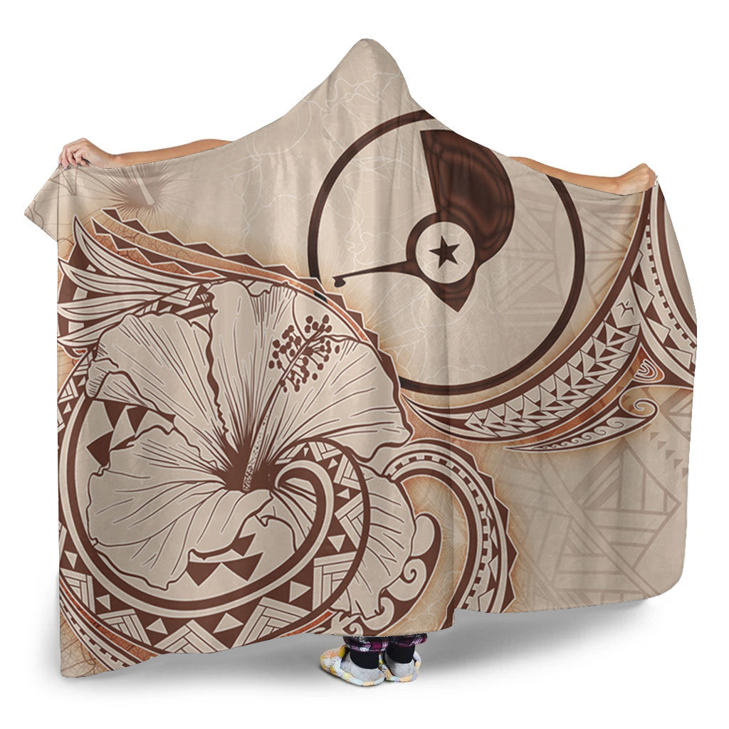 Yap State Hooded Blanket Hibiscus Flower Vintage Style