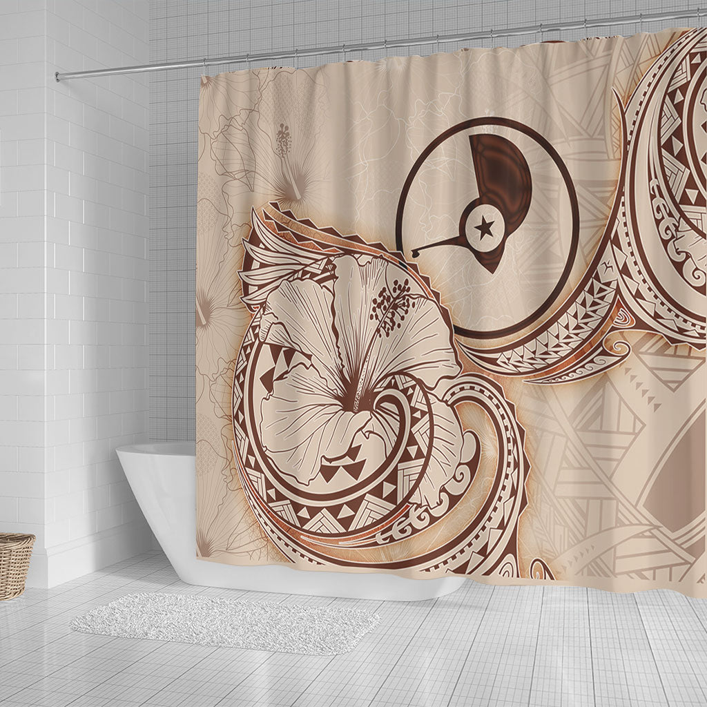 Yap State Shower Curtain Hibiscus Flower Vintage Style