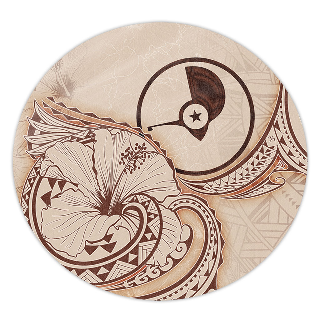 Yap State Round Rug Hibiscus Flower Vintage Style