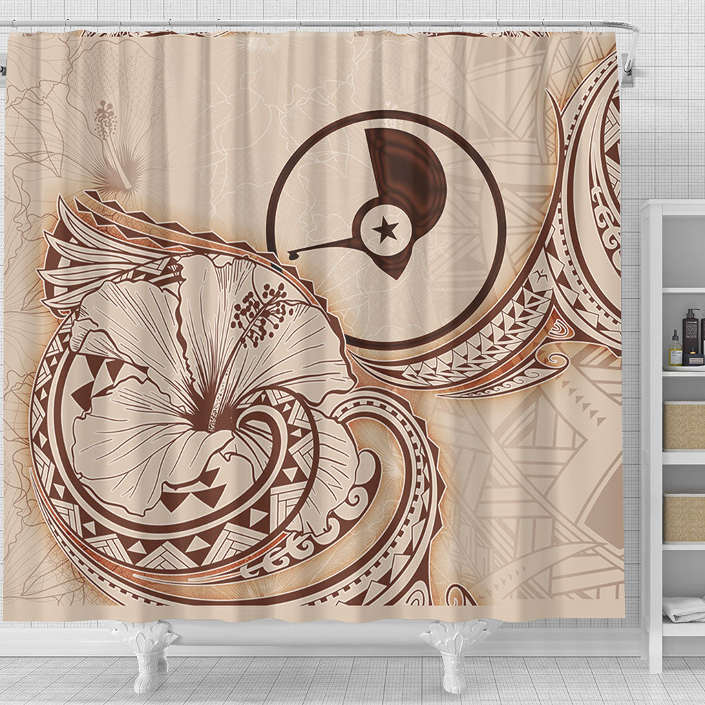 Yap State Shower Curtain Hibiscus Flower Vintage Style