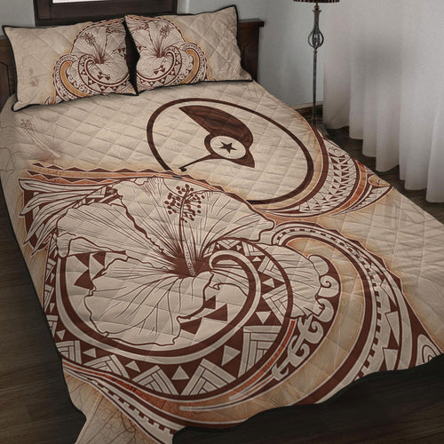 Yap State Quilt Bed Set Hibiscus Flower Vintage Style
