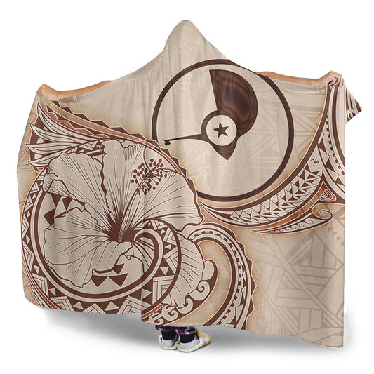 Yap State Hooded Blanket Hibiscus Flower Vintage Style