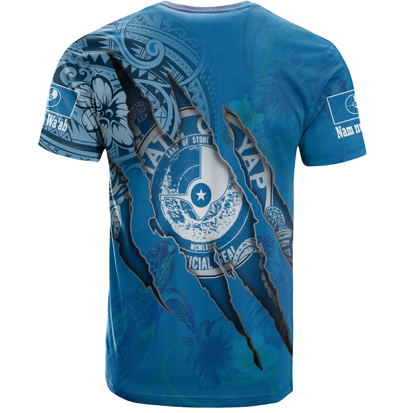 Yap State T-Shirt Custom Yapese Blood Inside Me Polynesian Sleeve Tattoo Tropical Blue