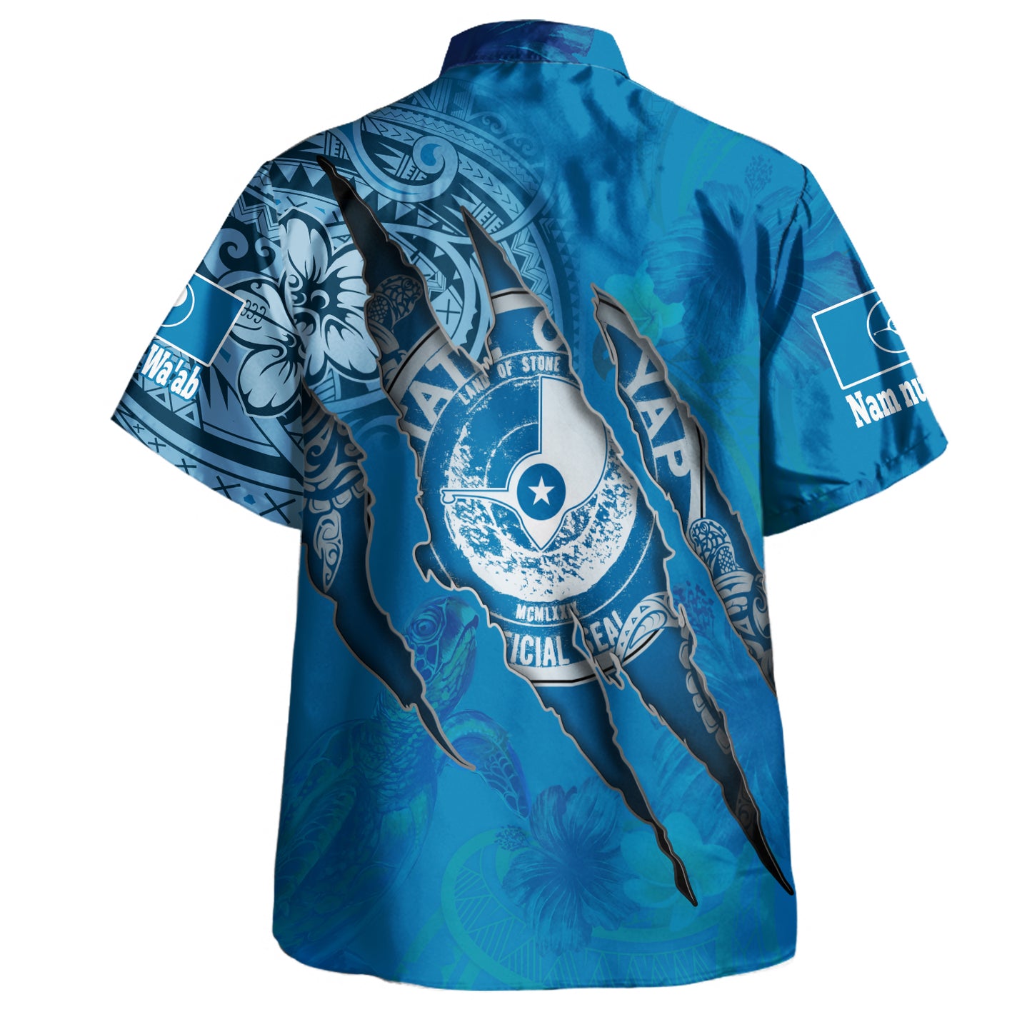 Yap State Hawaiian Shirt Custom Yapese Blood Inside Me Polynesian Sleeve Tattoo Tropical Blue