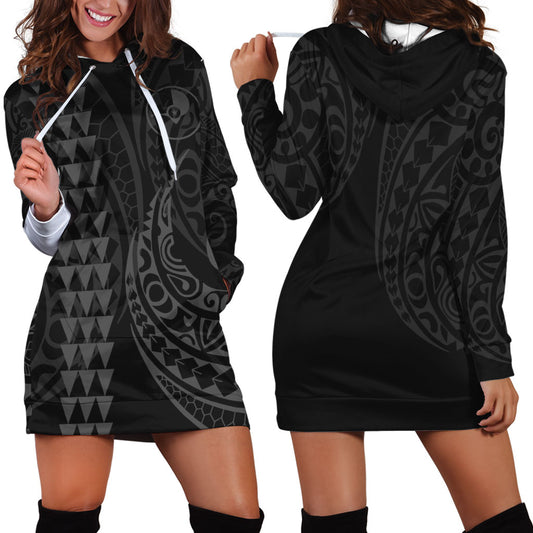 Yap State Hoodie Dress Kakau Style Grey