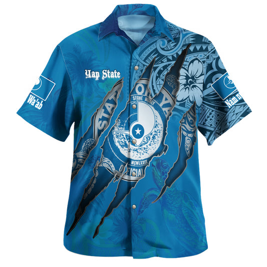 Marshall Islands Hawaiian Shirt Custom Marshallese Blood Inside Me Polynesian Sleeve Tattoo Tropical Blue