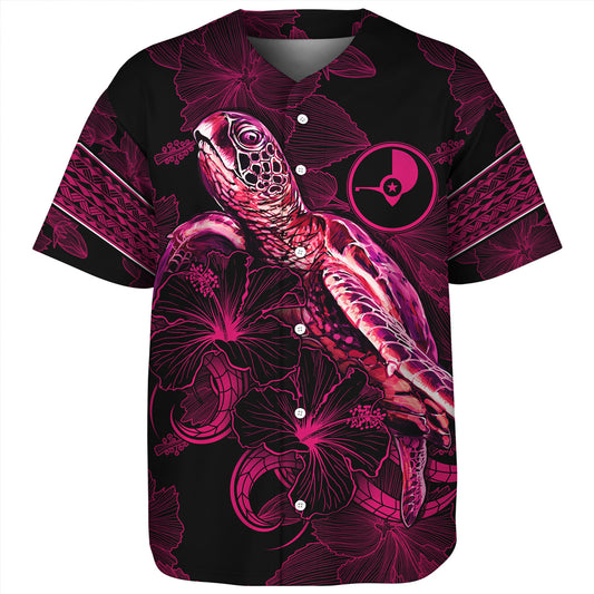 Yap State Baseball Shirt Sea Turtle With Blooming Hibiscus Flowers Tribal Maroon