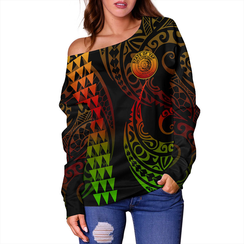 Yap State Off Shoulder Sweatshirt Kakau Style