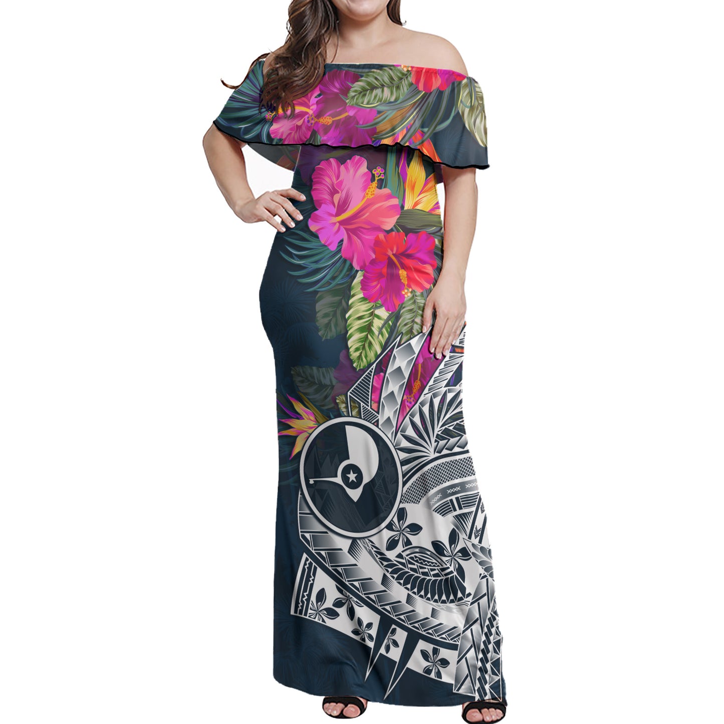 Yap State Off Shoulder Long Dress Polynesian Summer Vibes