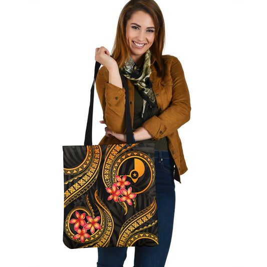 Yap Tote Bag Gold Polynesian Pattern Plumeria