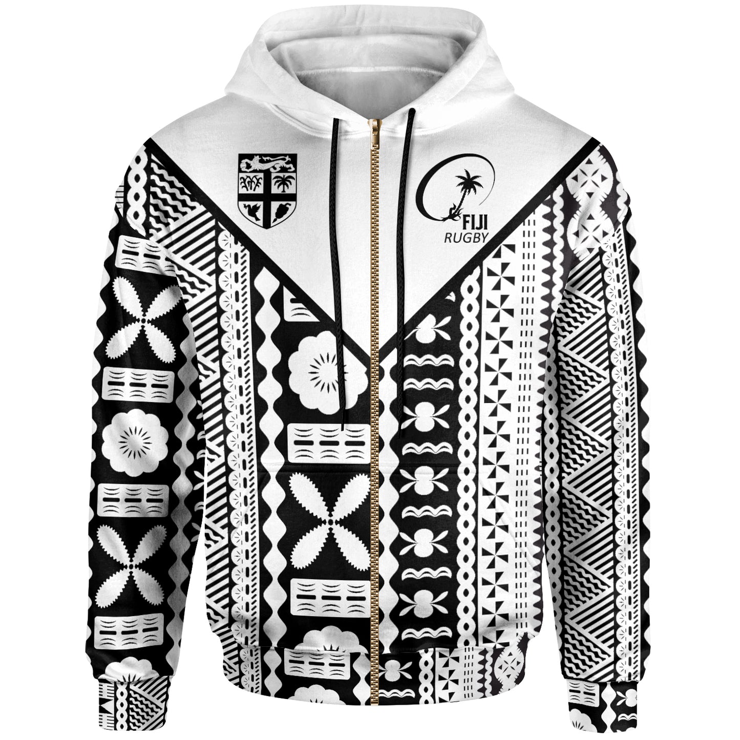Fiji Rugby Tapa Hoodie - Fiji Flag Coat Of Arms Pattern