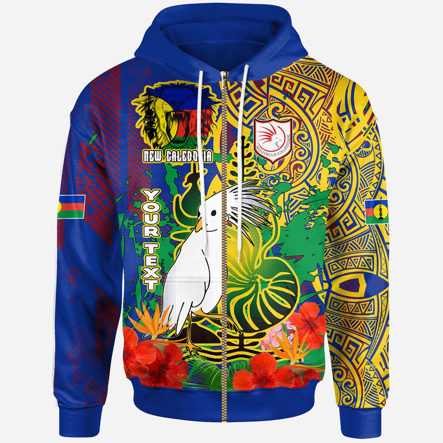 New Caledonia Pride Hoodie - Custom New Caledonia National Emblem With Cagou And Hibiscus Polynesian Hoodie