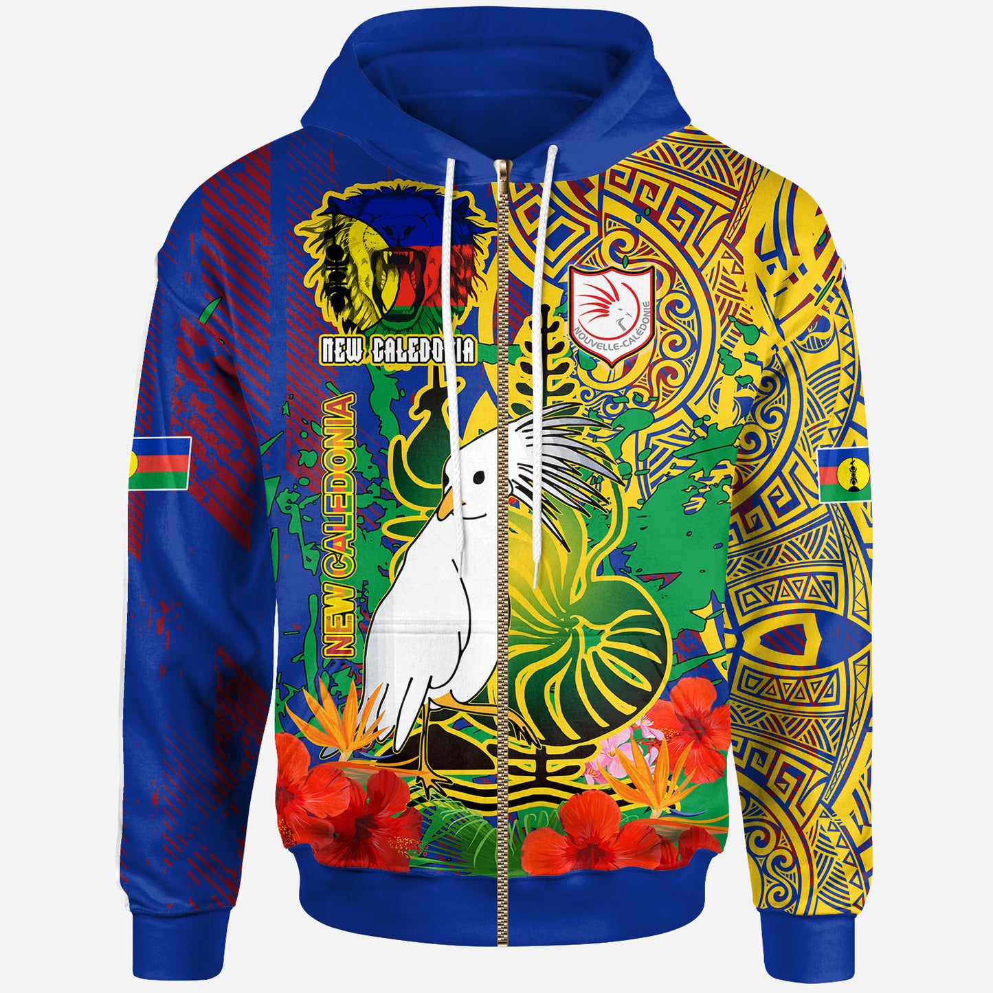 New Caledonia Pride Hoodie - Custom New Caledonia National Emblem With Cagou And Hibiscus Polynesian Hoodie