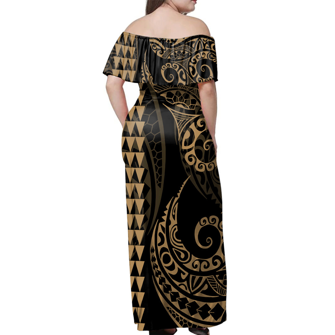 Hawaii Polynesian Combo Dress And Shirt Hawaiian Kakau Style Golden