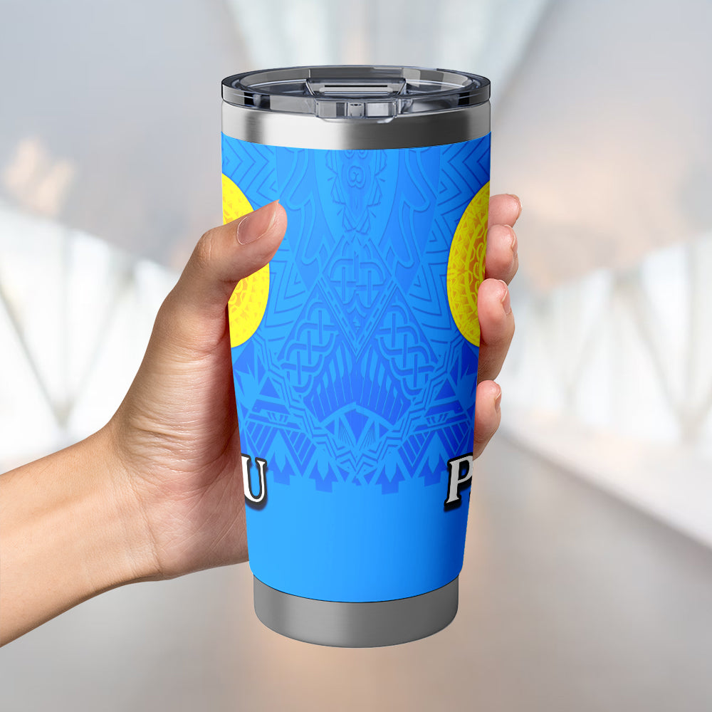 Palau Flag Color With Traditional Patterns Tumbler