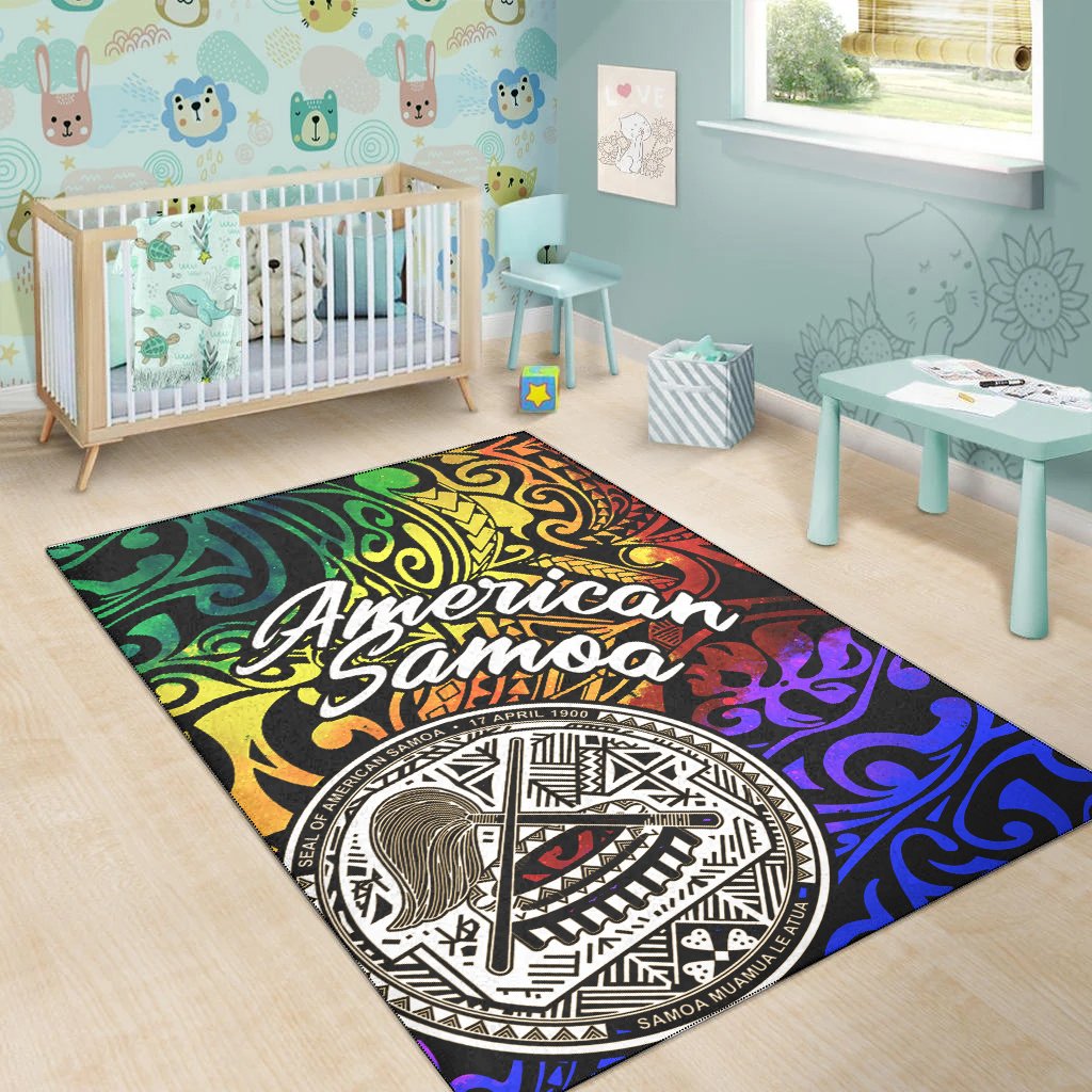 American Samoa Area Rug - Rainbow Polynesian Pattern