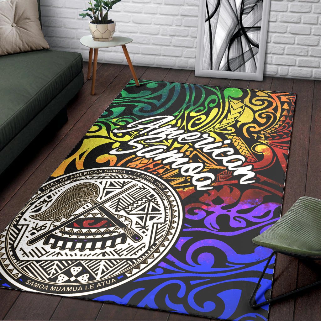 American Samoa Area Rug - Rainbow Polynesian Pattern