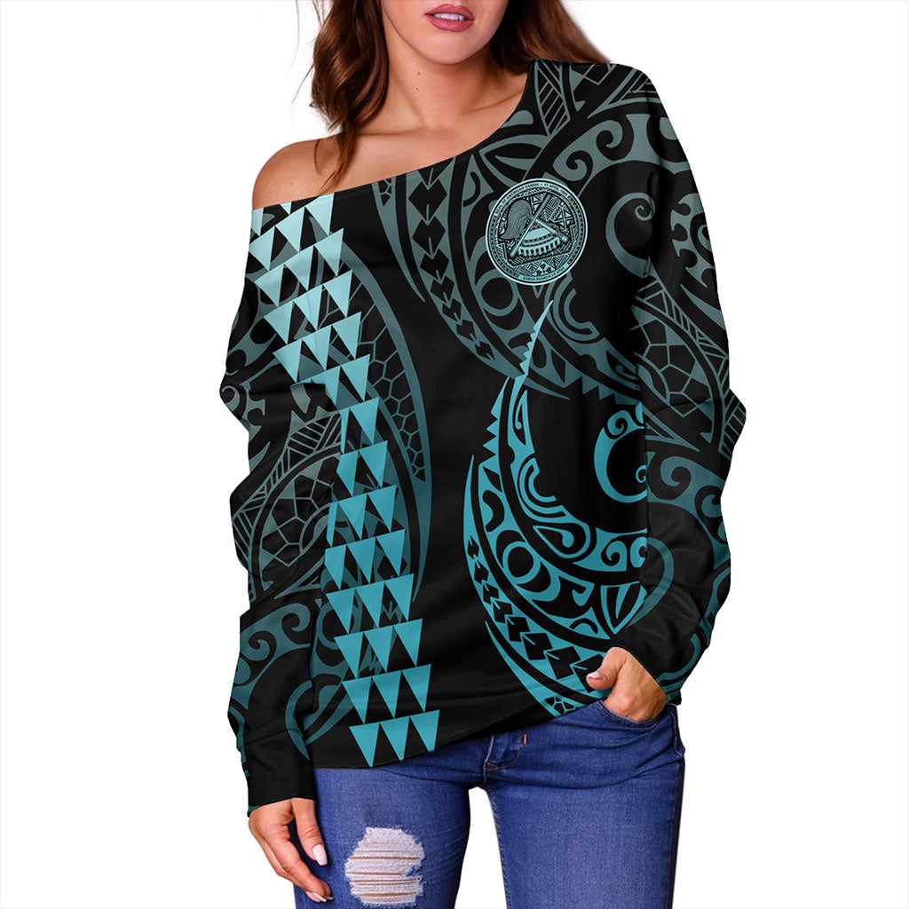 American Samoa Off Shoulder Sweatshirt Kakau Style Ver.1