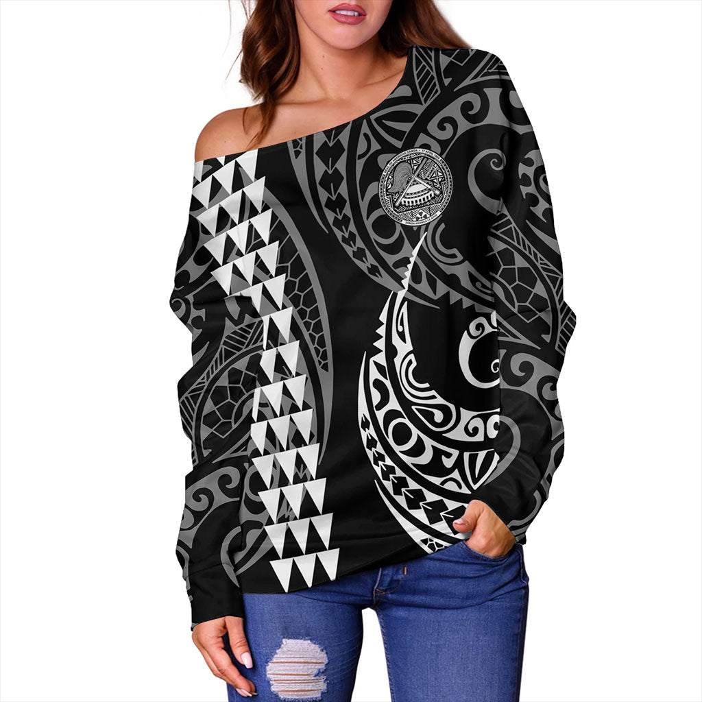 American Samoa Off Shoulder Sweatshirt Kakau Style Ver.1