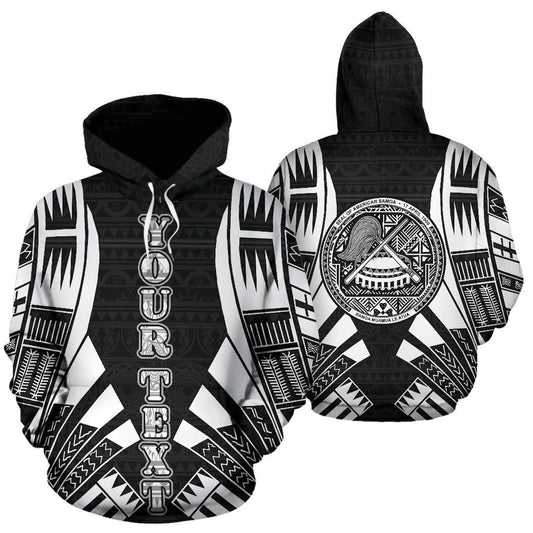 American Samoa All Over Custom Personalised Hoodie - Black Tattoo Style