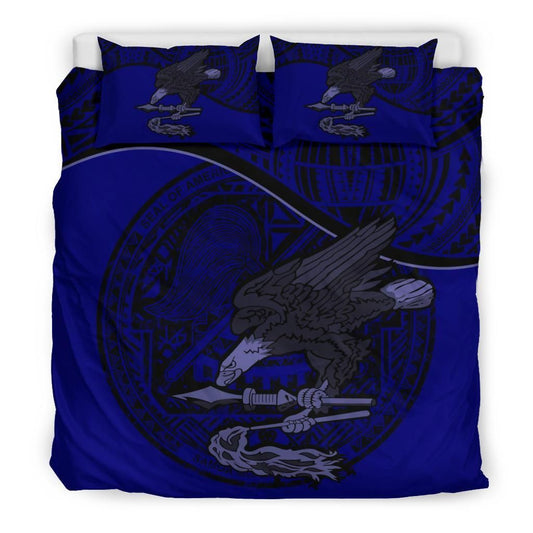 American Samoa Duvet Cover Set - American Samoa Seal & Flag Dark Blue