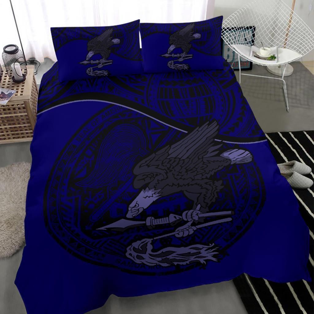 American Samoa Duvet Cover Set - American Samoa Seal & Flag Dark Blue