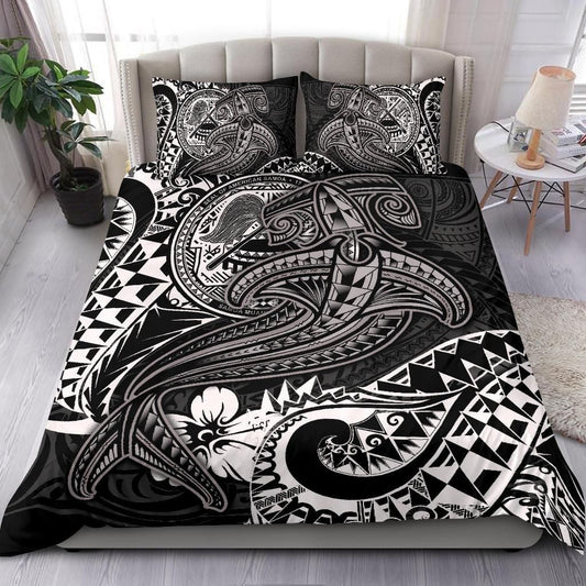 American Samoa Bedding Set - White Shark Polynesian Tattoo
