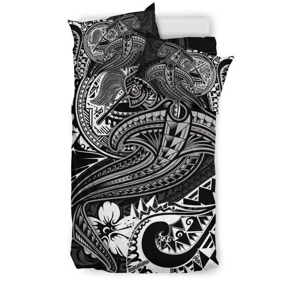 American Samoa Bedding Set - White Shark Polynesian Tattoo