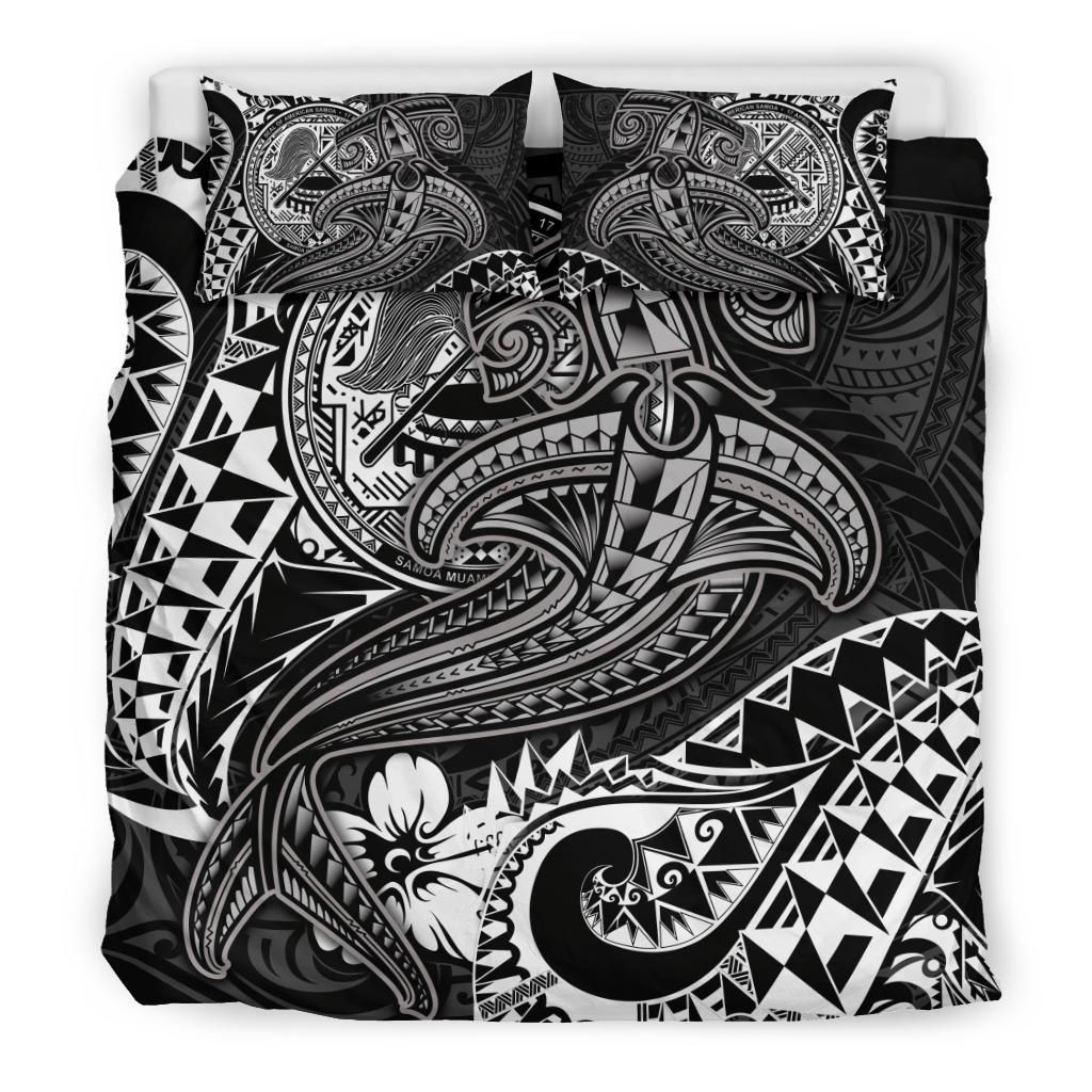 American Samoa Bedding Set - White Shark Polynesian Tattoo