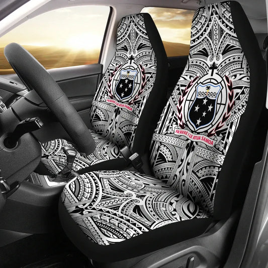 Samoa Car Seat Cover - Samoa Coat Of Arms, Polynesian Tattoo White And Black