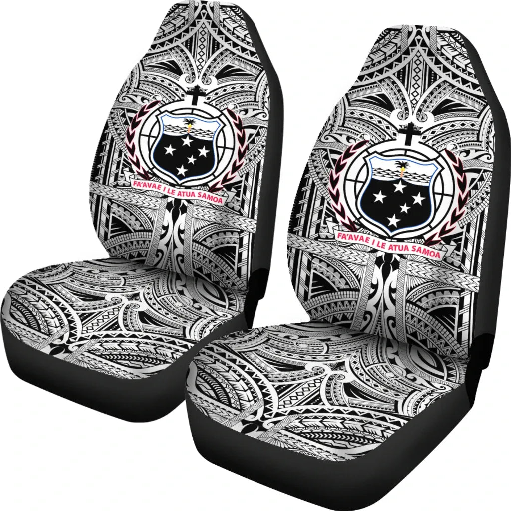 Samoa Car Seat Cover - Samoa Coat Of Arms, Polynesian Tattoo White And Black