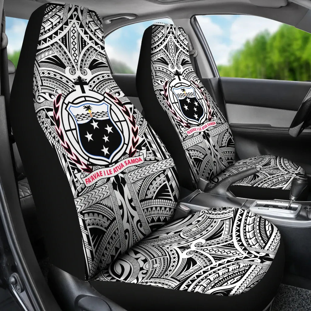 Samoa Car Seat Cover - Samoa Coat Of Arms, Polynesian Tattoo White And Black