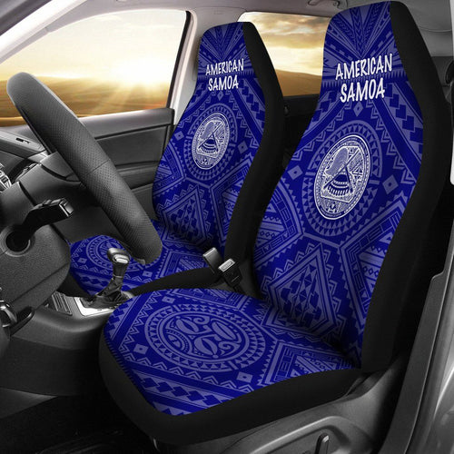 American Samoa Car Seat Covers - Seal In Polynesian Tattoo Style ( Blue)