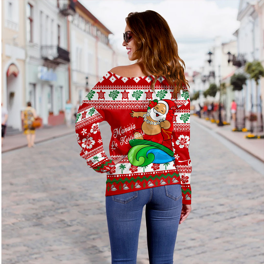 American Samoa Off Shoulder Sweatshirt Santa Claus Ho Ho Ho Christmas