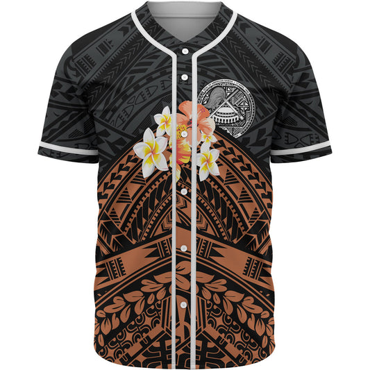 American Samoa Custom Personalised Baseball Shirt - Tribal Pattern Hibiscus