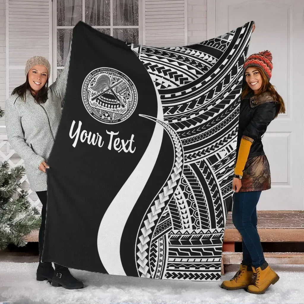 American Samoa Custom Personalised Premium Blanket - White Polynesian Tentacle Tribal Pattern