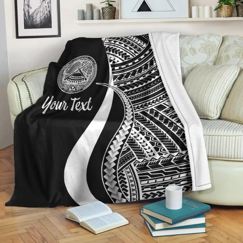 American Samoa Custom Personalised Premium Blanket - White Polynesian Tentacle Tribal Pattern