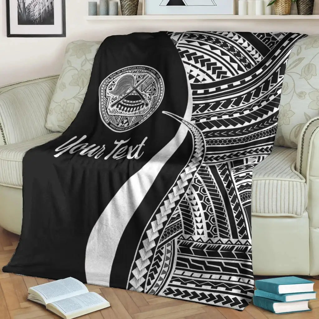 American Samoa Custom Personalised Premium Blanket - White Polynesian Tentacle Tribal Pattern