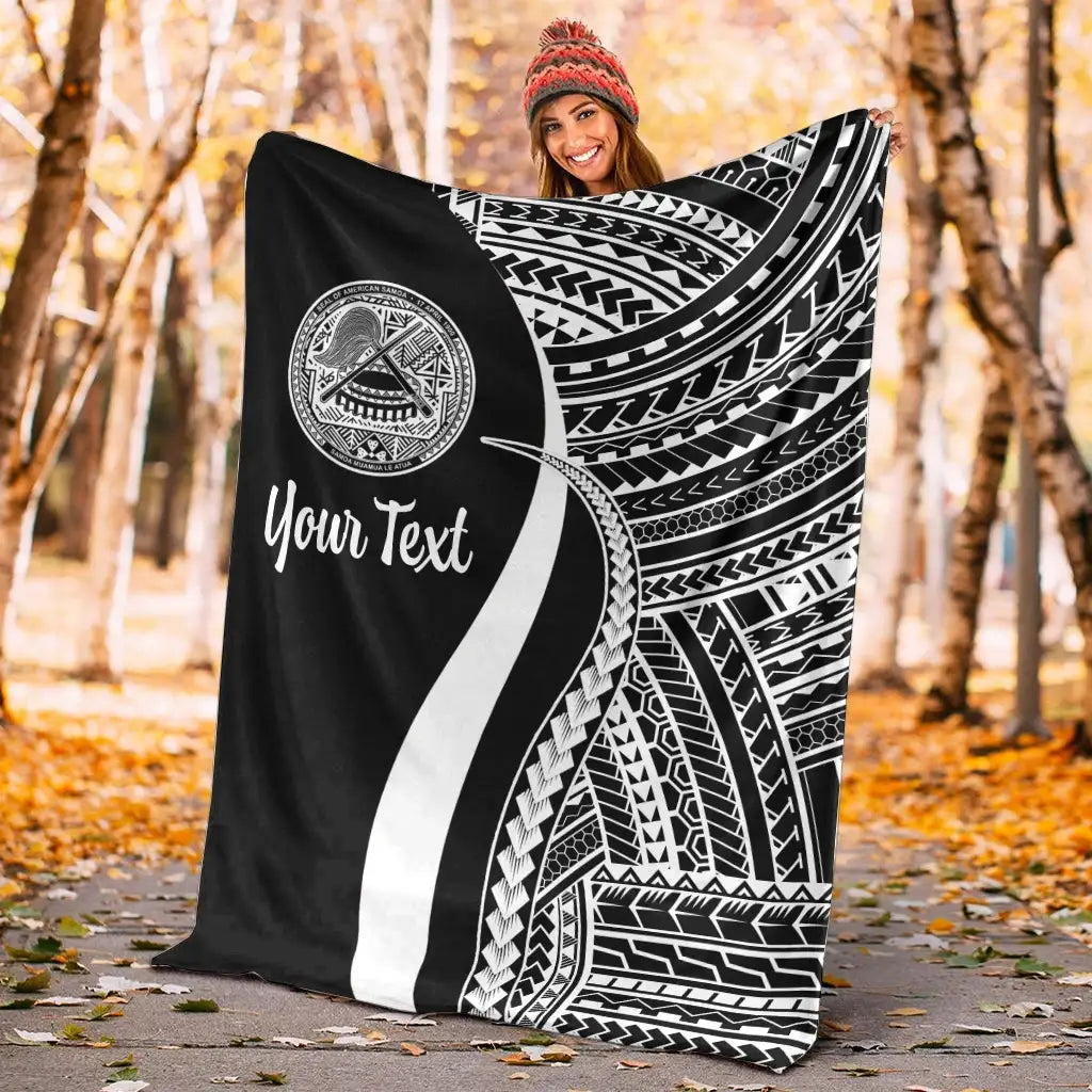American Samoa Custom Personalised Premium Blanket - White Polynesian Tentacle Tribal Pattern