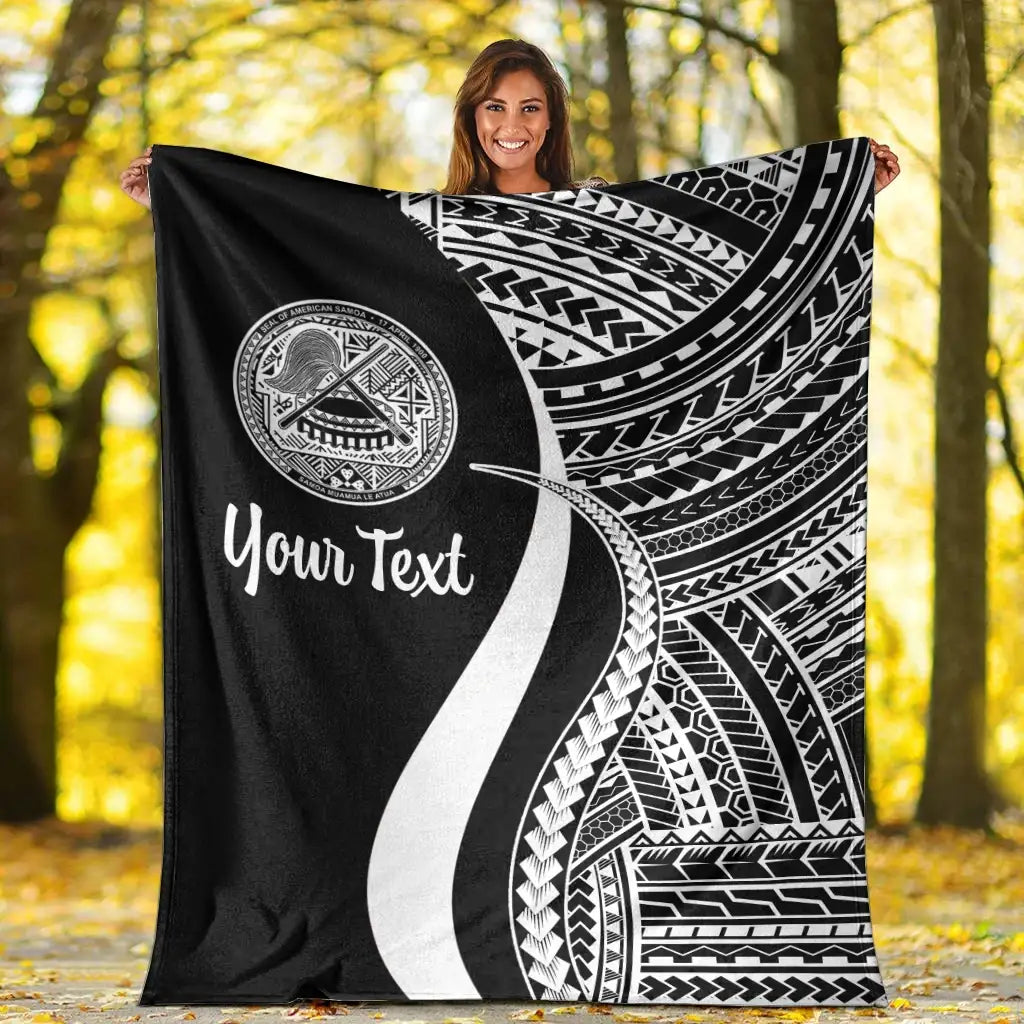 American Samoa Custom Personalised Premium Blanket - White Polynesian Tentacle Tribal Pattern