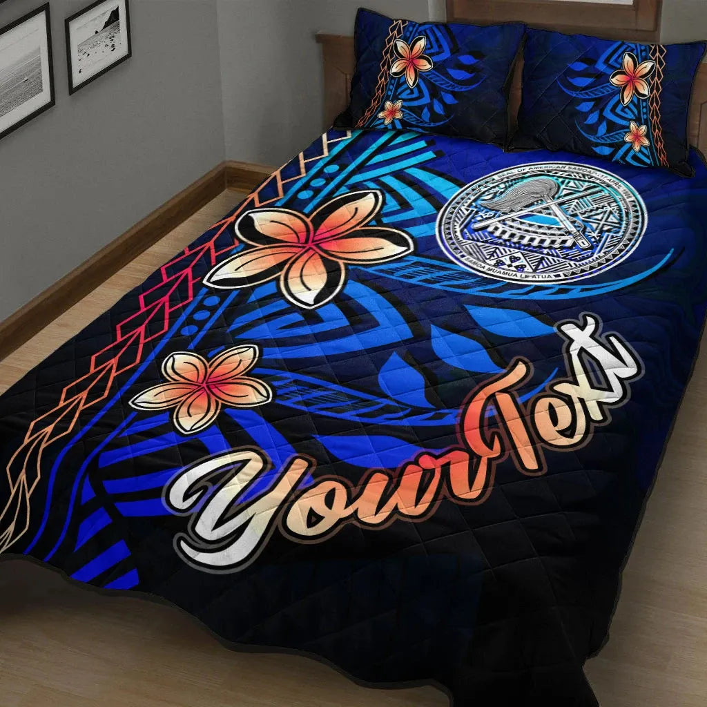 American Samoa Custom Personalised Quilt Bed Set - Vintage Tribal Moutain