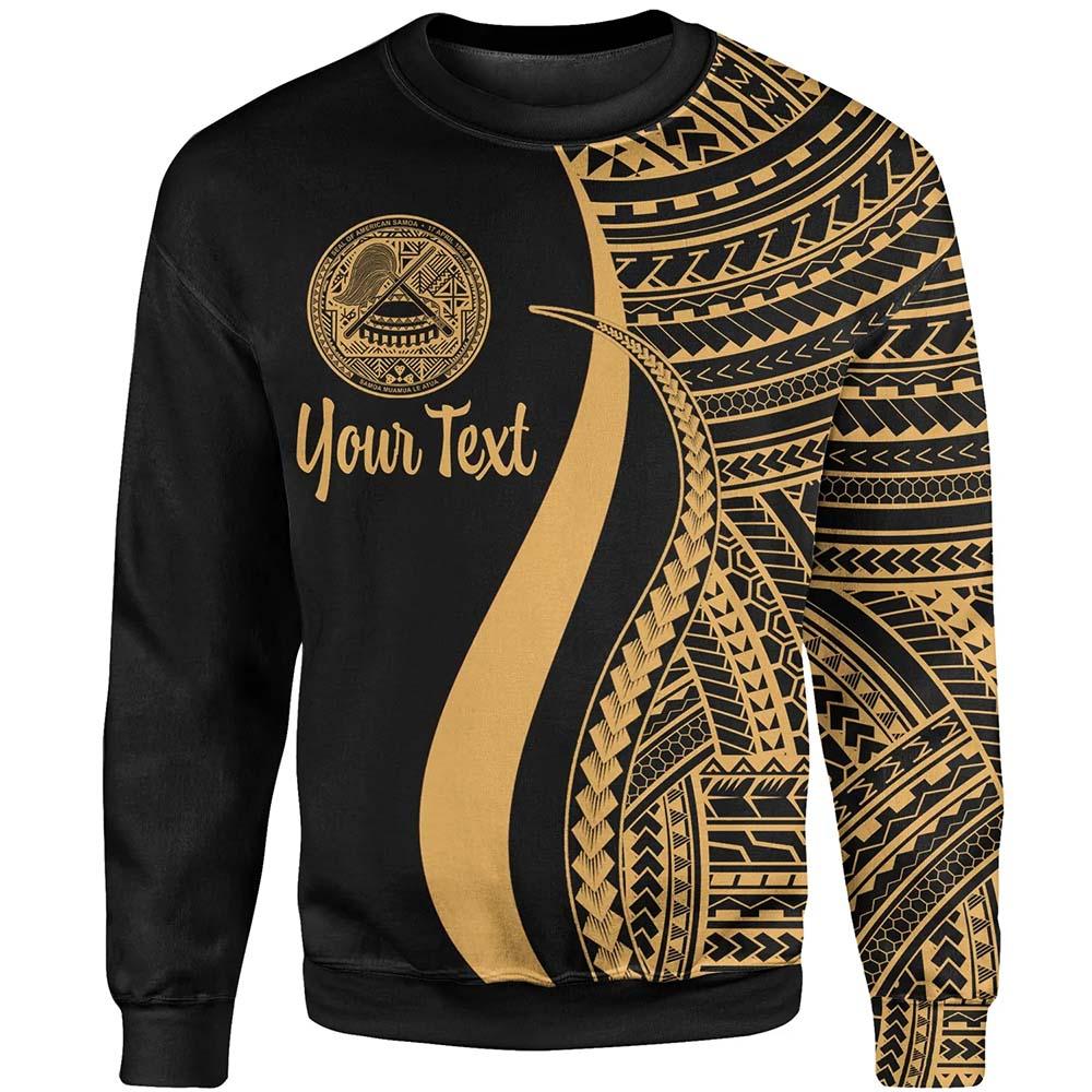 American Samoa Custom Personalised Sweatshirt - Gold Polynesian Tentacle Tribal Pattern